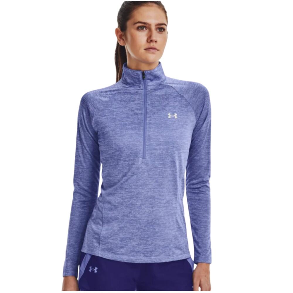 Under Armour Women’s UA Tech Raja Blue Purple Athletic Twist ½ Zip, Large